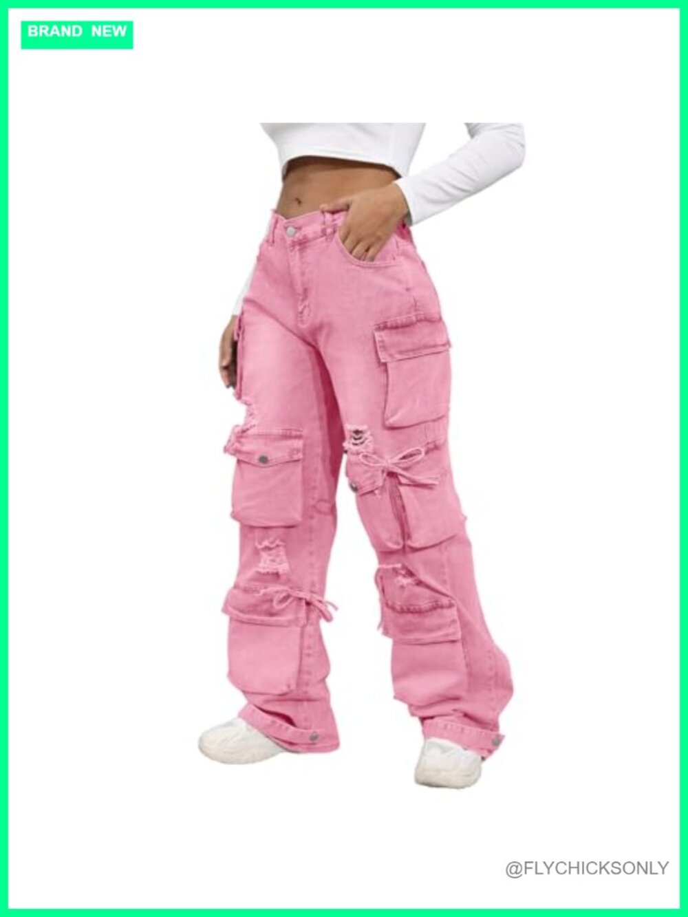 High Waist Baggy Cargo Jeans Wide Leg Flap Pocket Denim Pants
